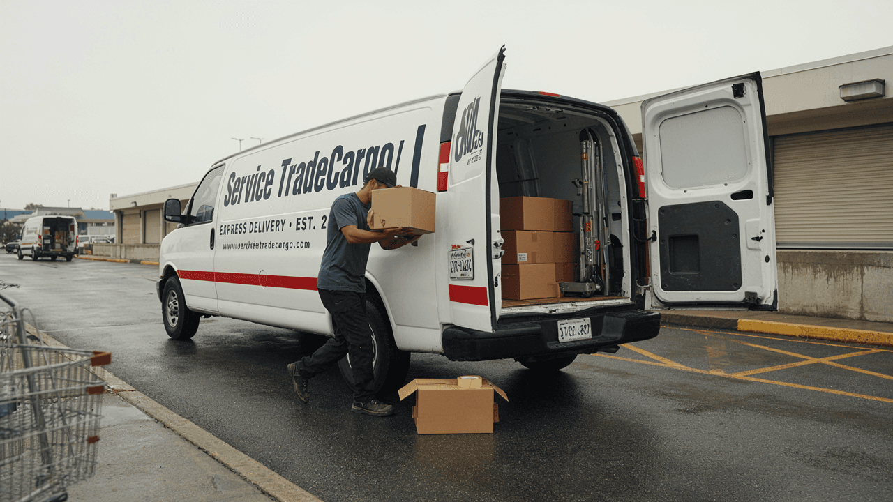 ServiceTradeCargo courier loading parcels into a delivery van